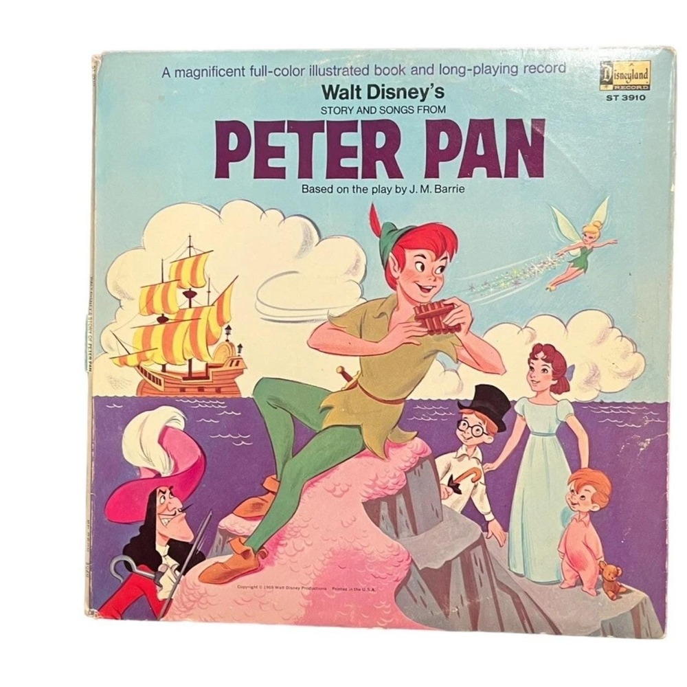 1969 Walt Disney Peter Pan Story & Songs LP Record Book Disneyland 3910 Vintage